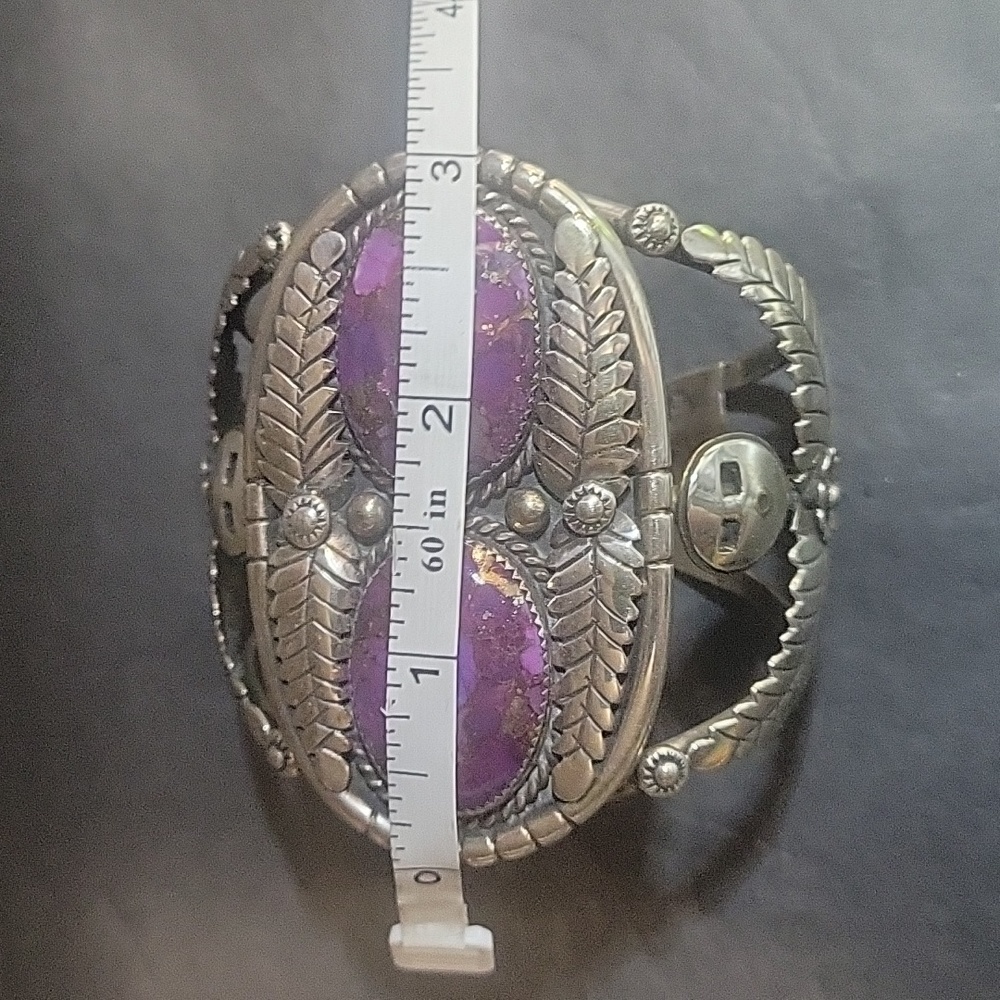 Real ⭐️ Handmade TM Purple Turquoise and Silver Signed Cuff Tommy Nelson Navajo - Picture 15 of 17